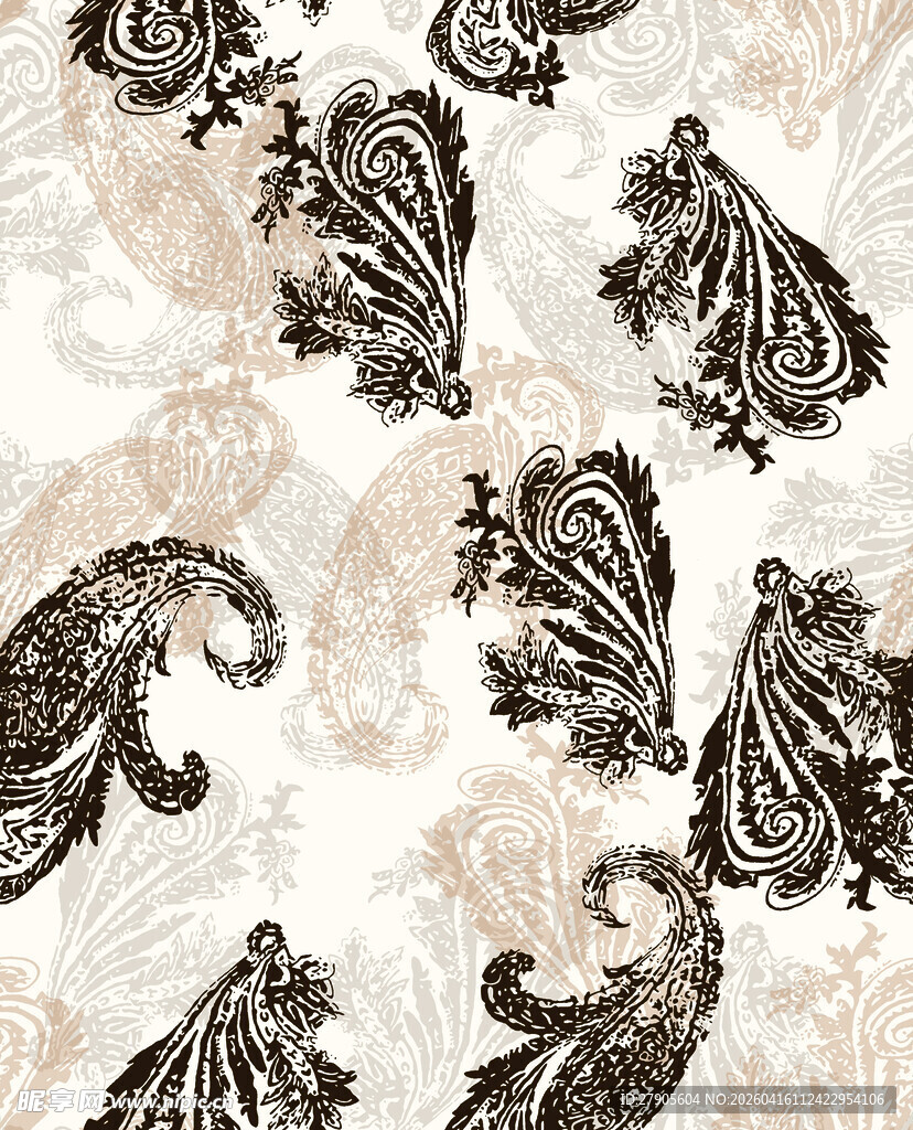 复古佩斯利花纹无缝图案