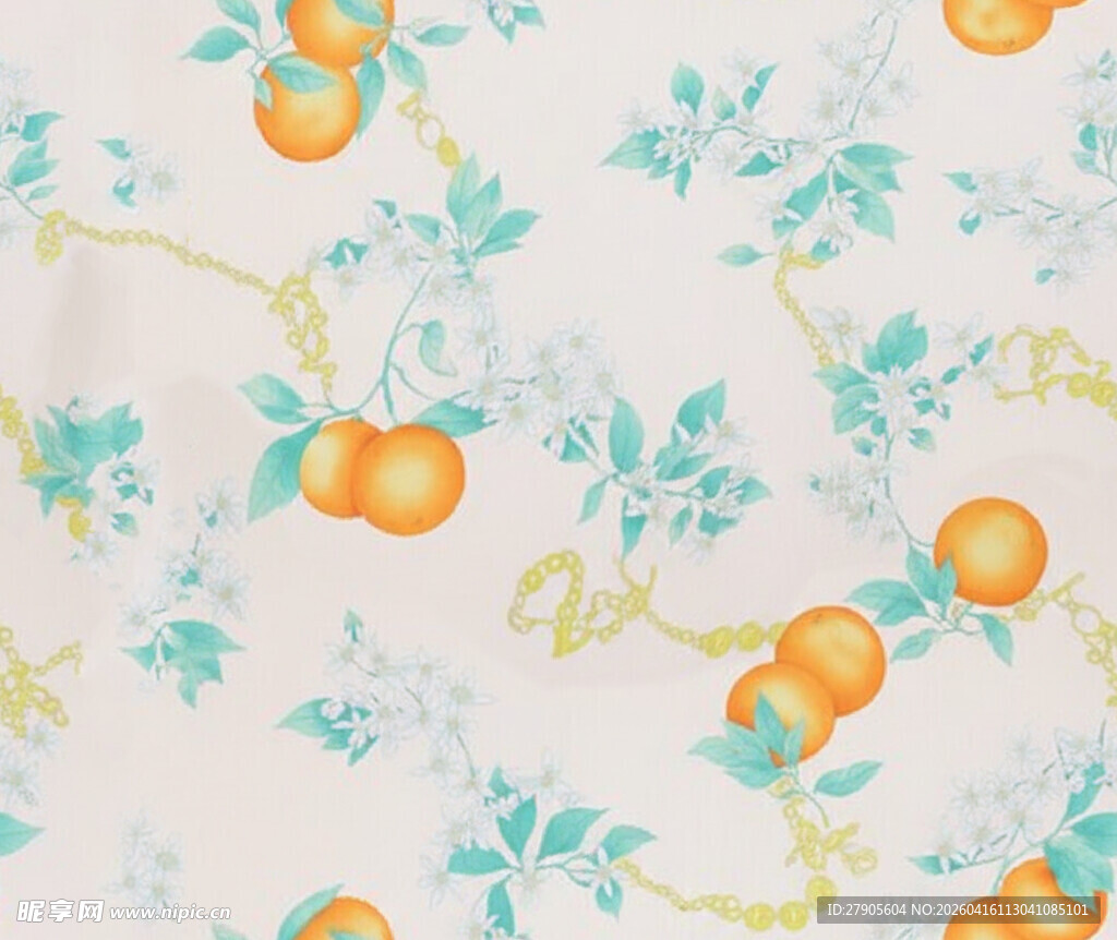清新柑橘花卉印花布料