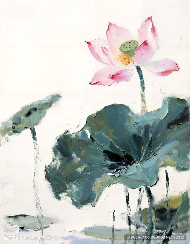 油画荷花图景