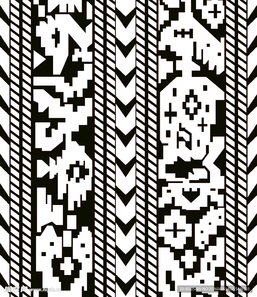 黑白几何民族风花纹图案