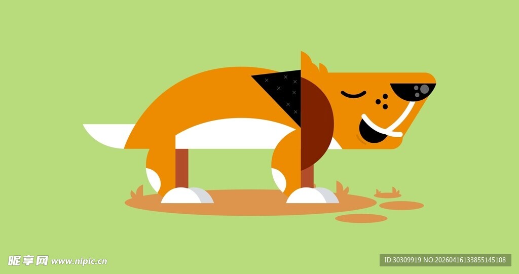 卡通小狗低头嗅闻地面