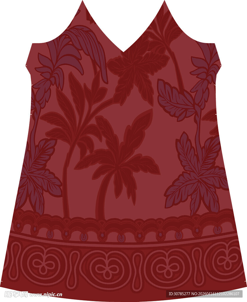 酒红色印花V领女士上衣