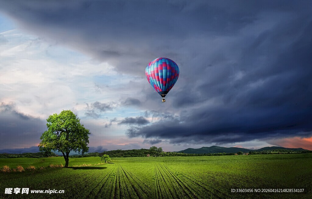 田野上空的梦幻热气球