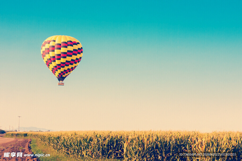 田野上空的彩色热气球