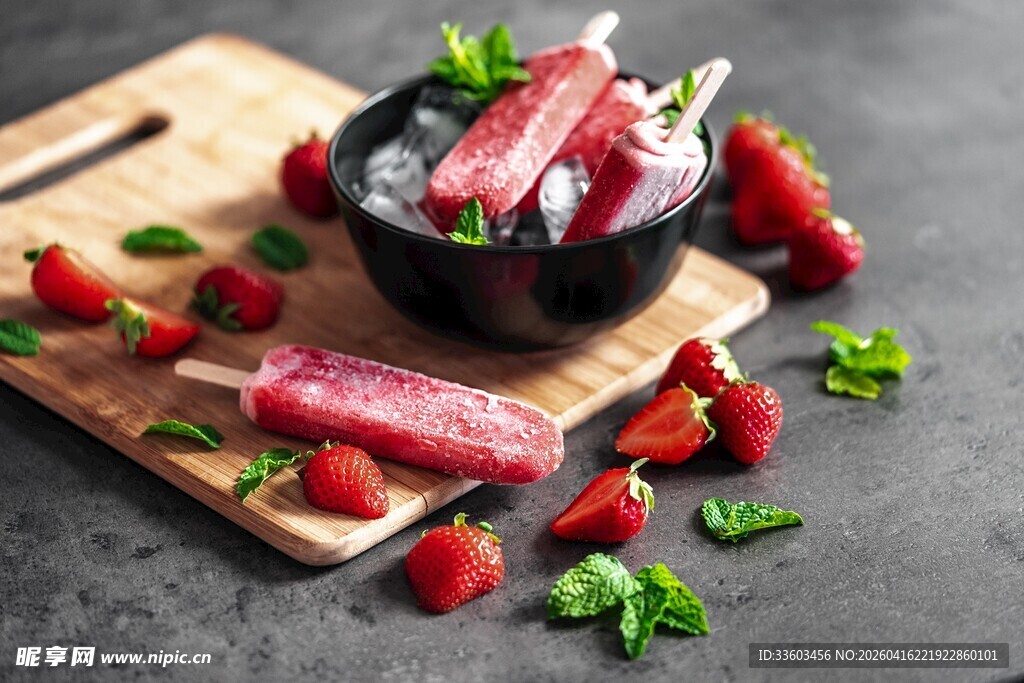草莓冰棍与新鲜草莓