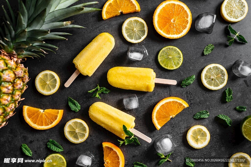 多彩水果冰棍与鲜果切片