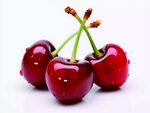 新鲜欲滴的三颗红樱桃