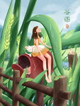 女孩倚坐麦田间的惬意时光