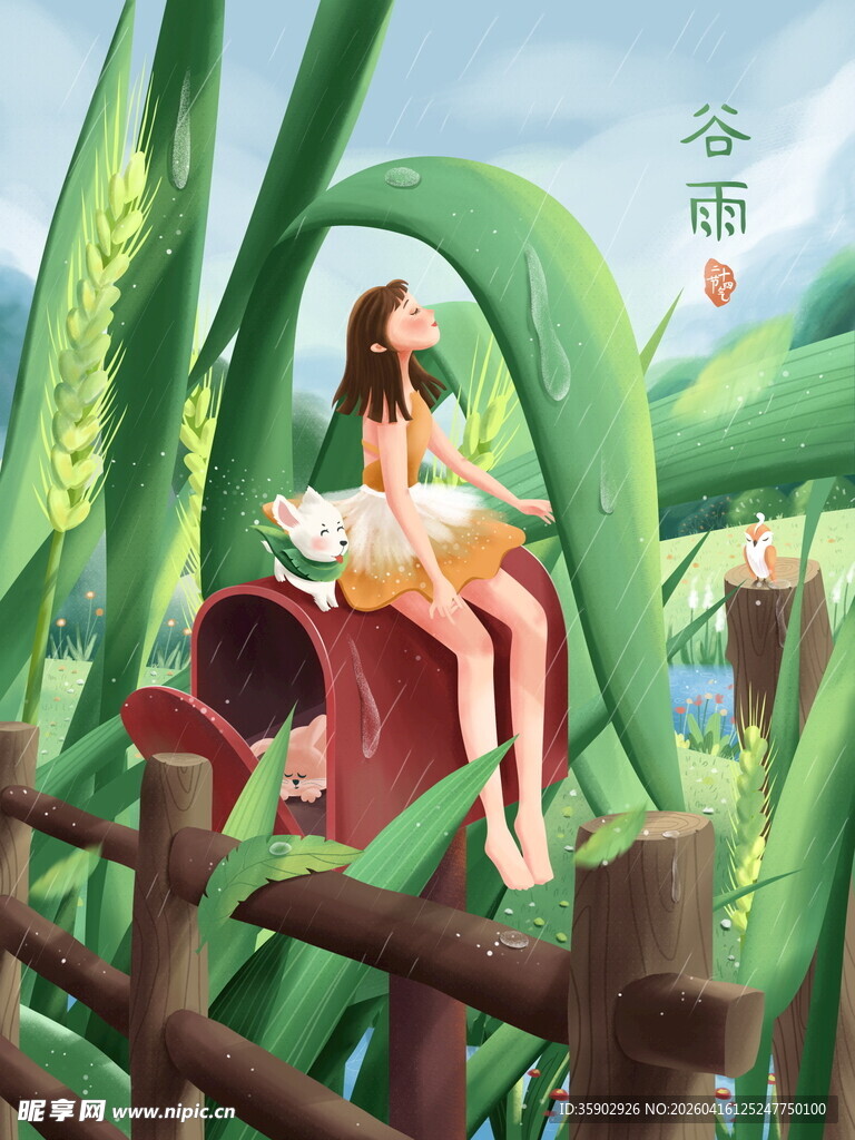 女孩倚坐麦田间的惬意时光