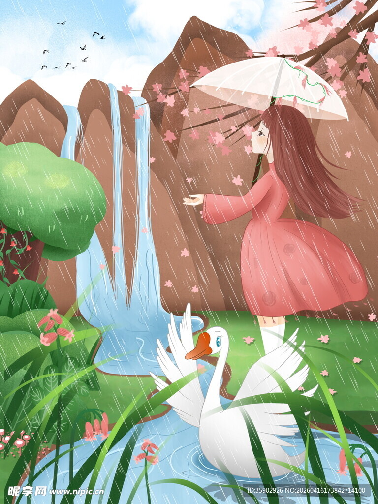 古风少女赏景于山水间