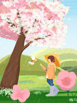 春日树下女孩赏樱场景