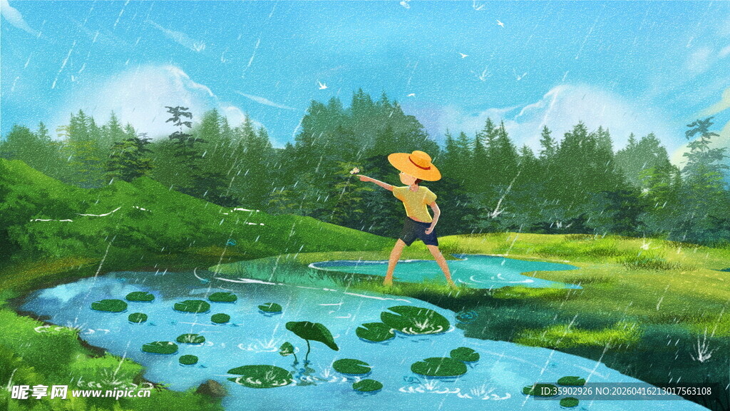 森林中撑杆跳跃的活力少年