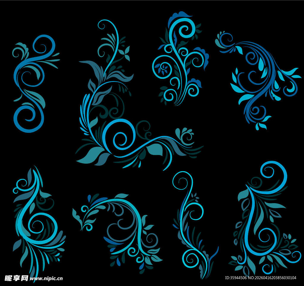 蓝色精美花纹装饰图案