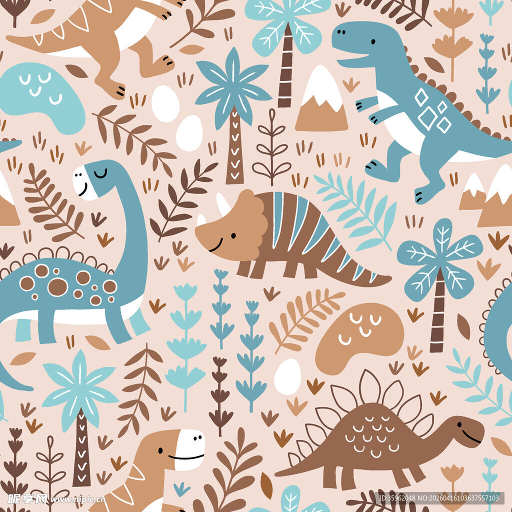 可爱恐龙与植物图案背景