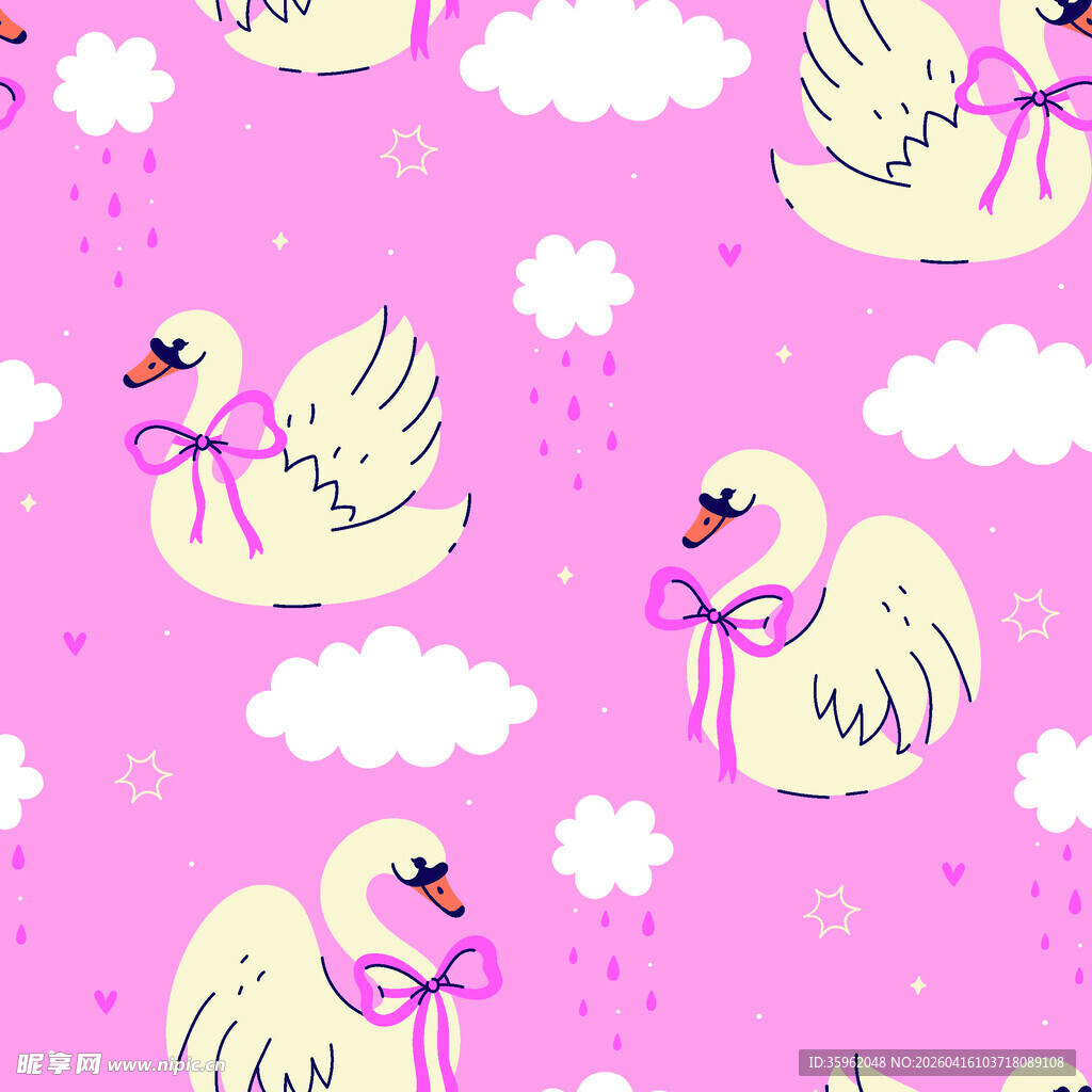 粉色背景的天鹅云朵图案