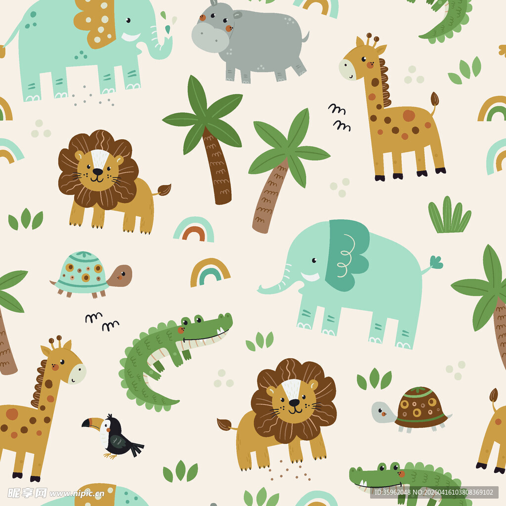 动物丛林卡通图案背景