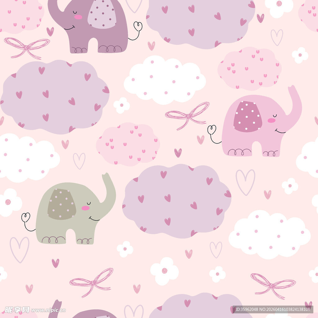 可爱小象云朵图案背景