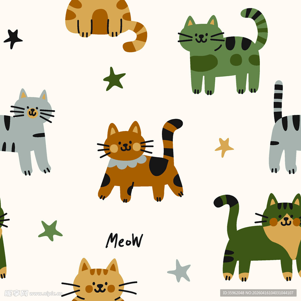 可爱猫咪与星星图案背景