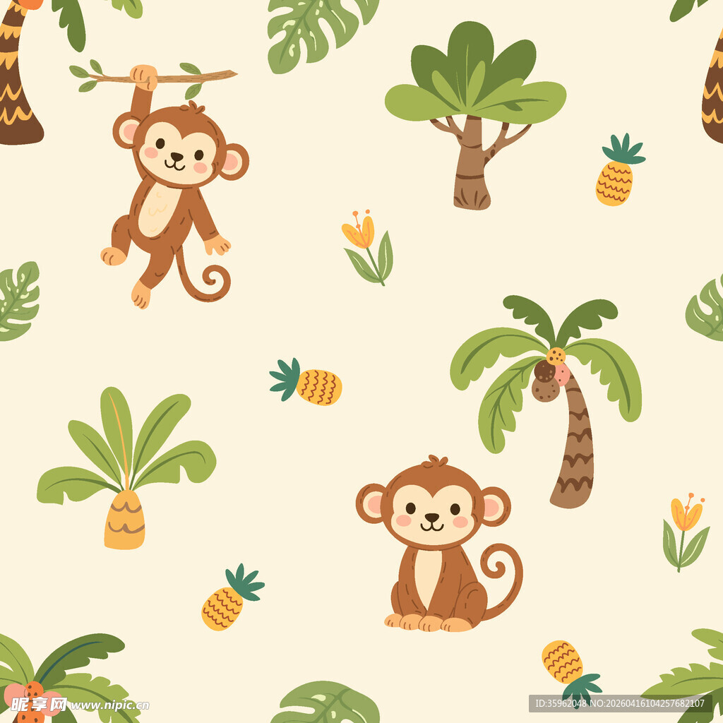 热带丛林中的猴子与植物