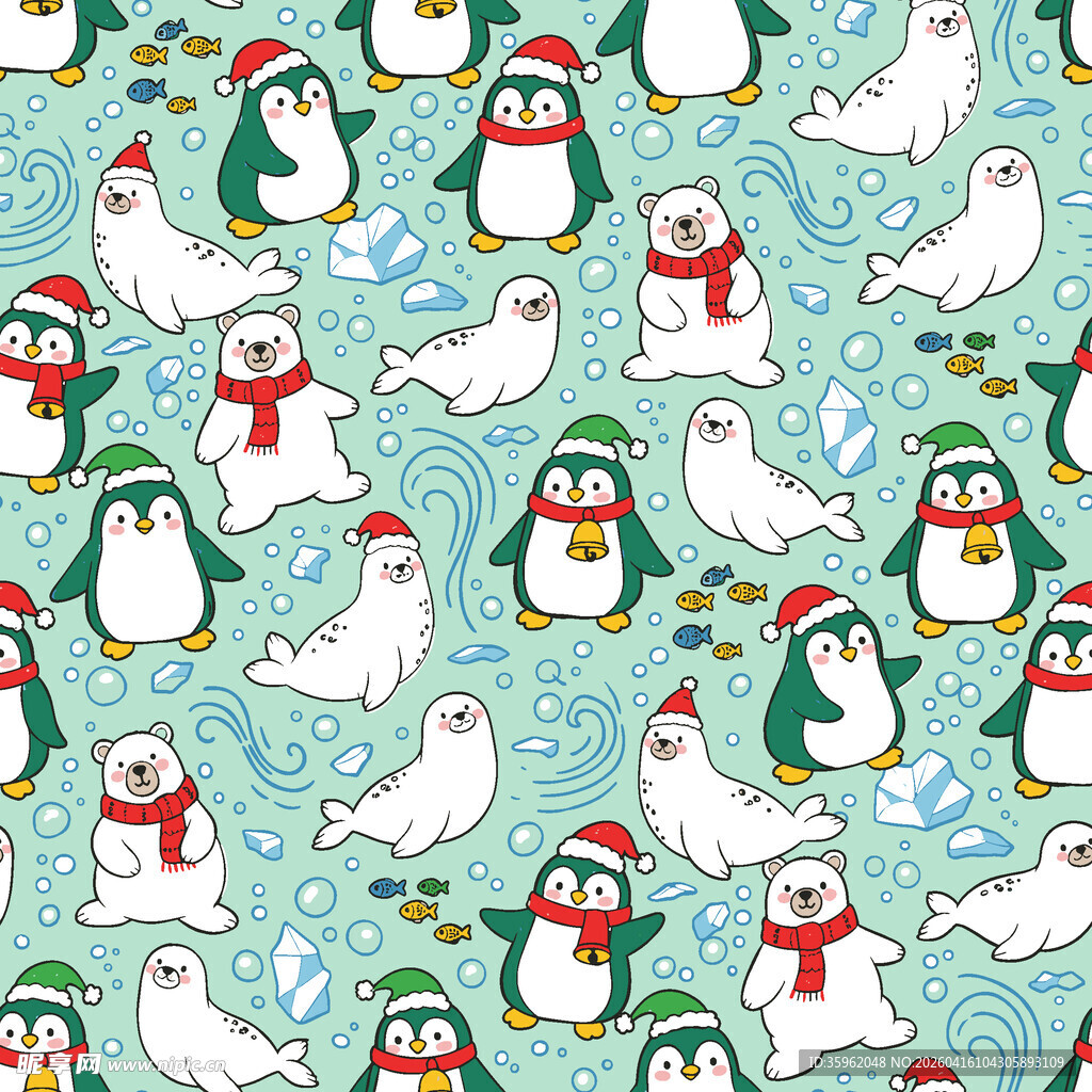 圣诞企鹅雪人图案背景