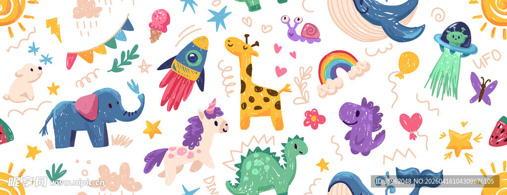 多彩卡通动物图案集合