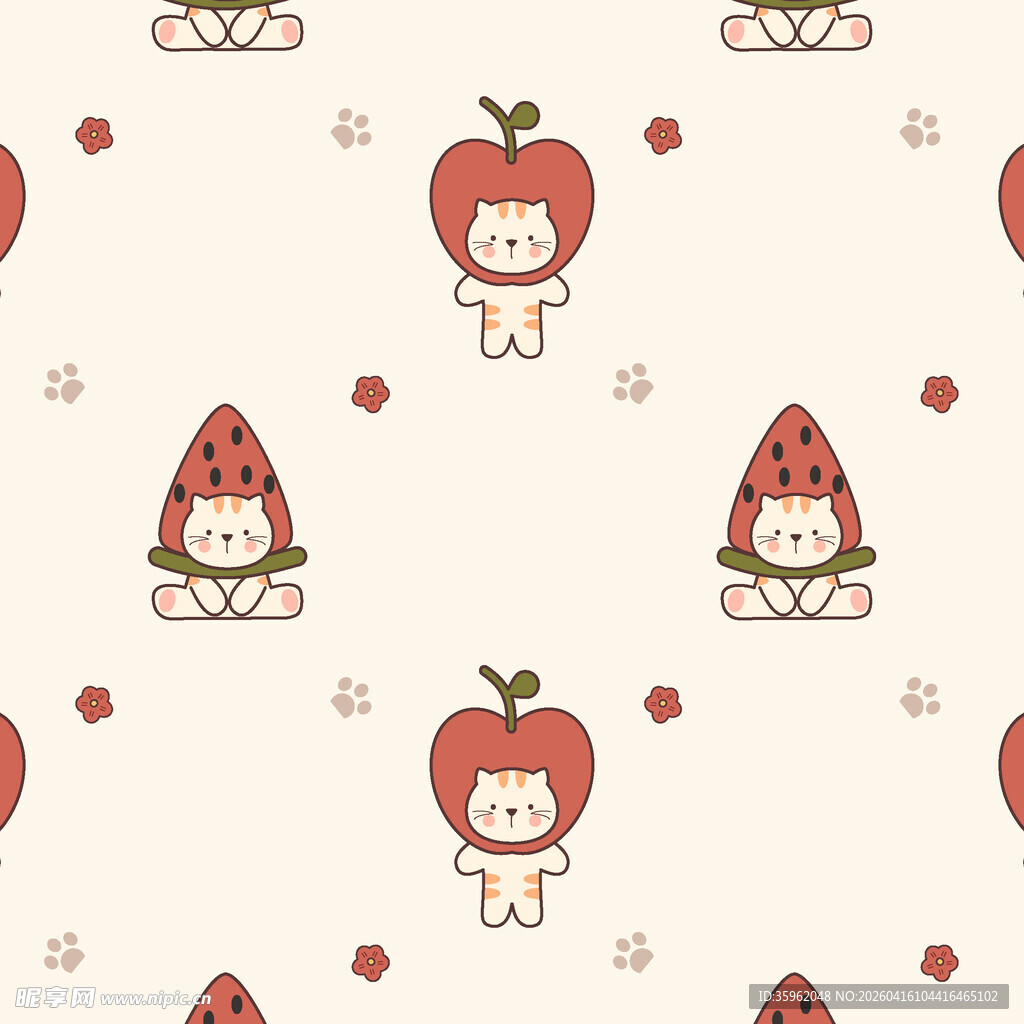 可爱水果女孩无缝图案