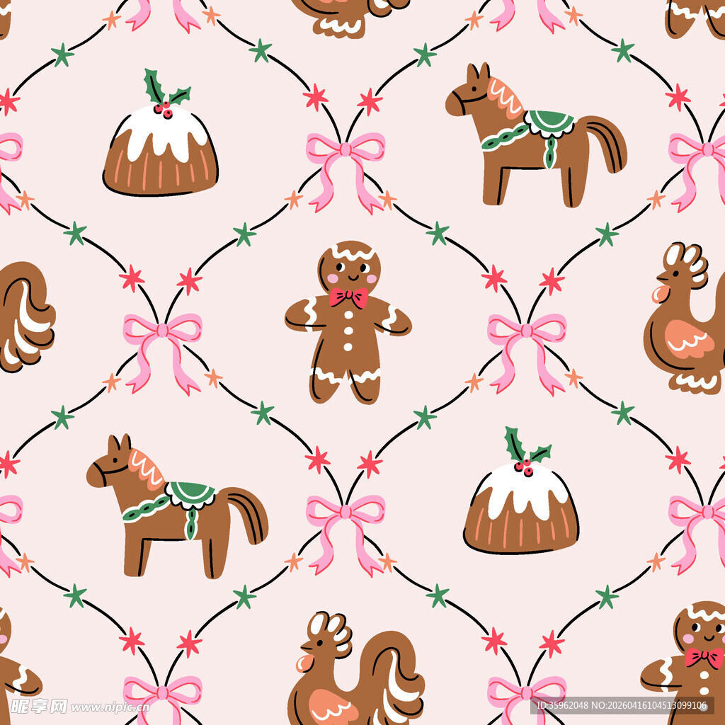 姜饼人驯鹿圣诞图案背景