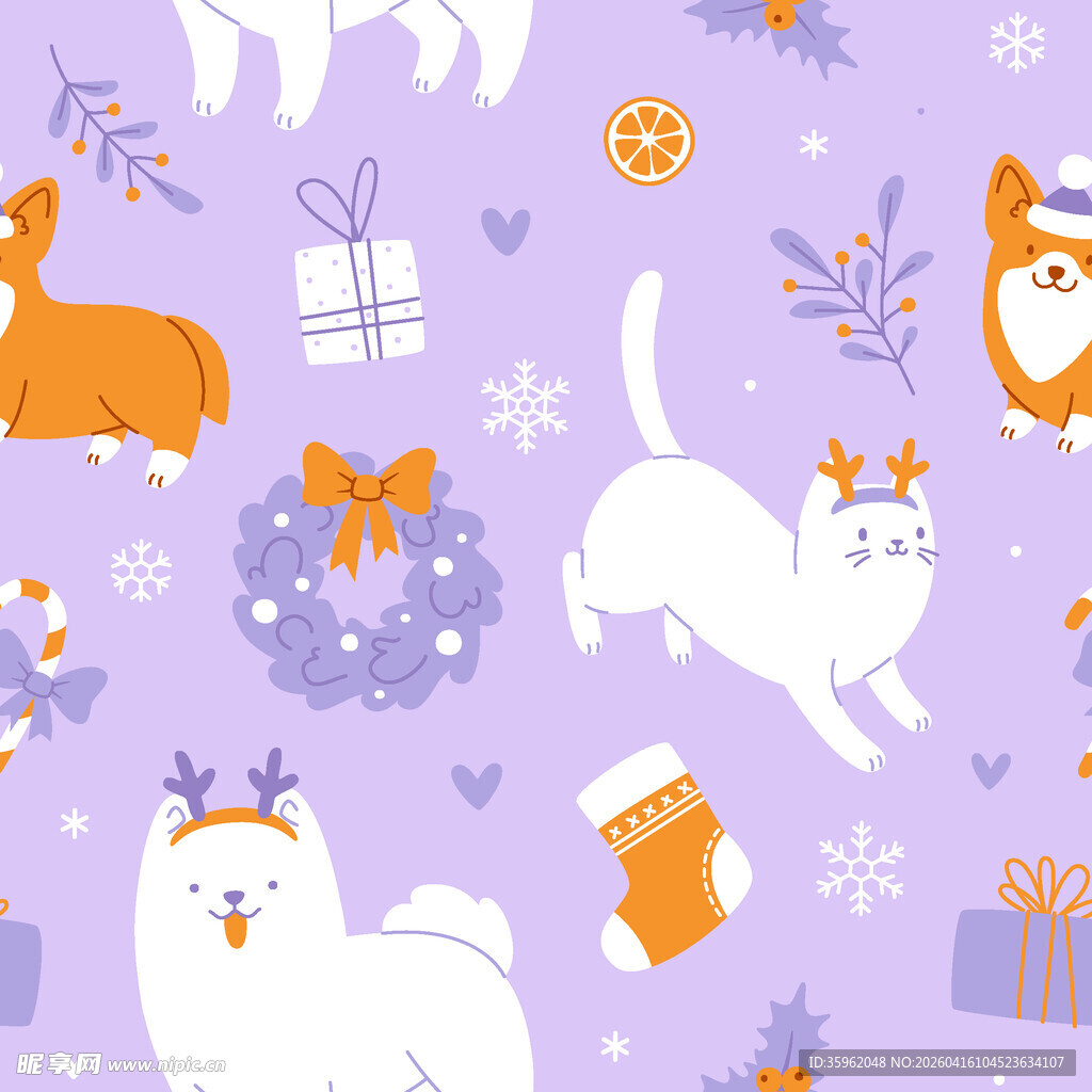 可爱宠物与节日元素图案