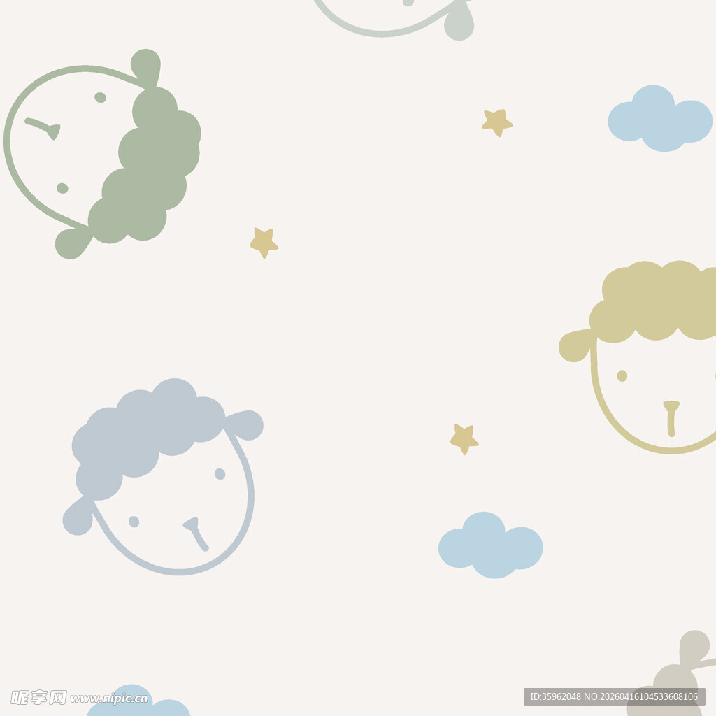 可爱小羊云朵卡通图案背景