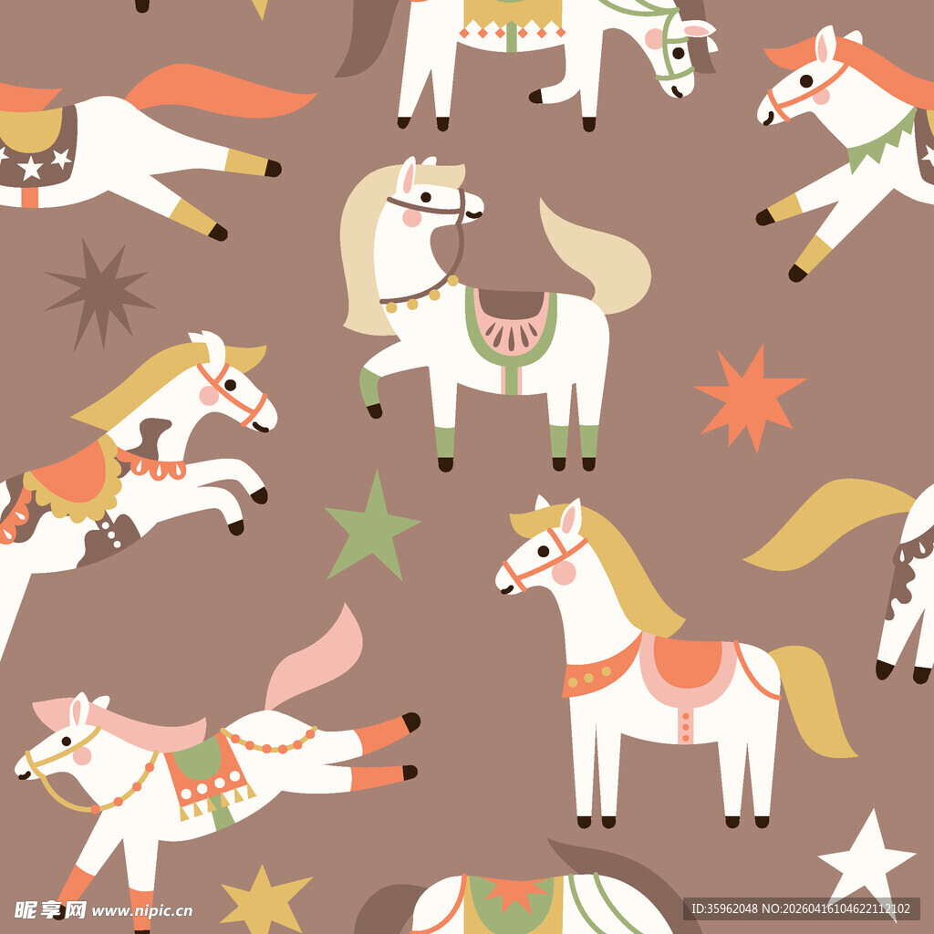 多彩卡通马与星星图案