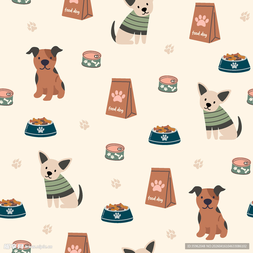 可爱狗狗与宠物用品图案