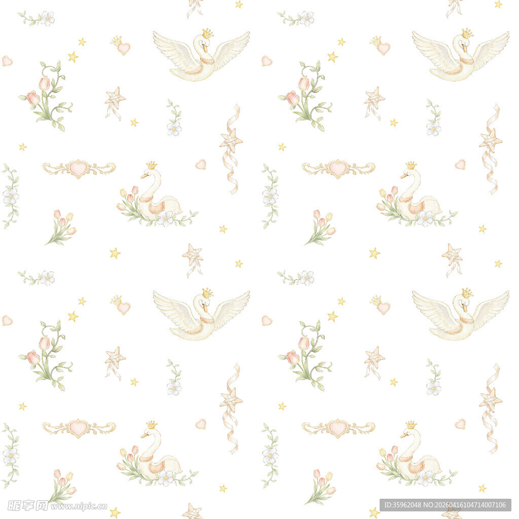 清新花卉飞鸟图案背景