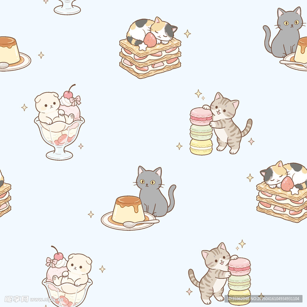 可爱猫咪与甜品图案背景