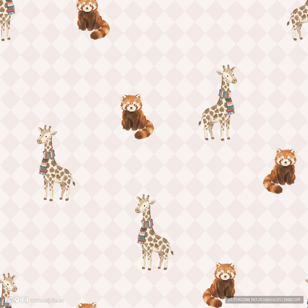 动物图案 长颈鹿与红熊猫