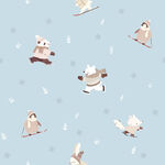 可爱动物雪地滑雪图案