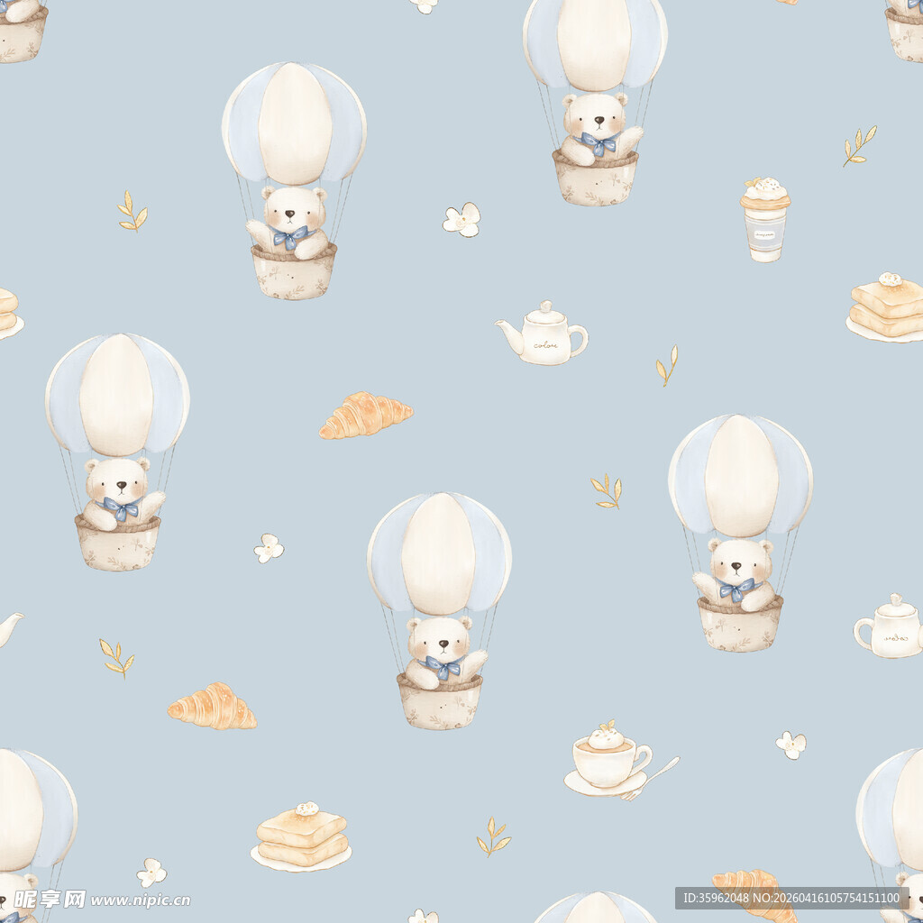 梦幻热气球与熊猫图案背景