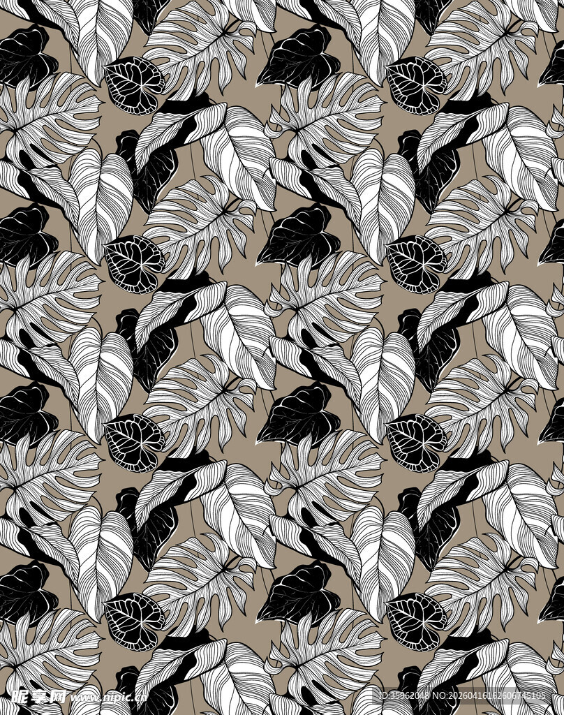 黑白兔子花卉图案纹理