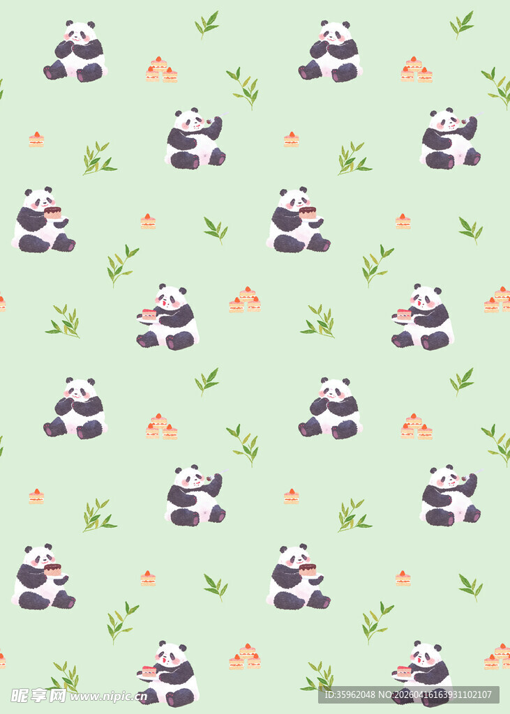 熊猫花卉图案背景设计