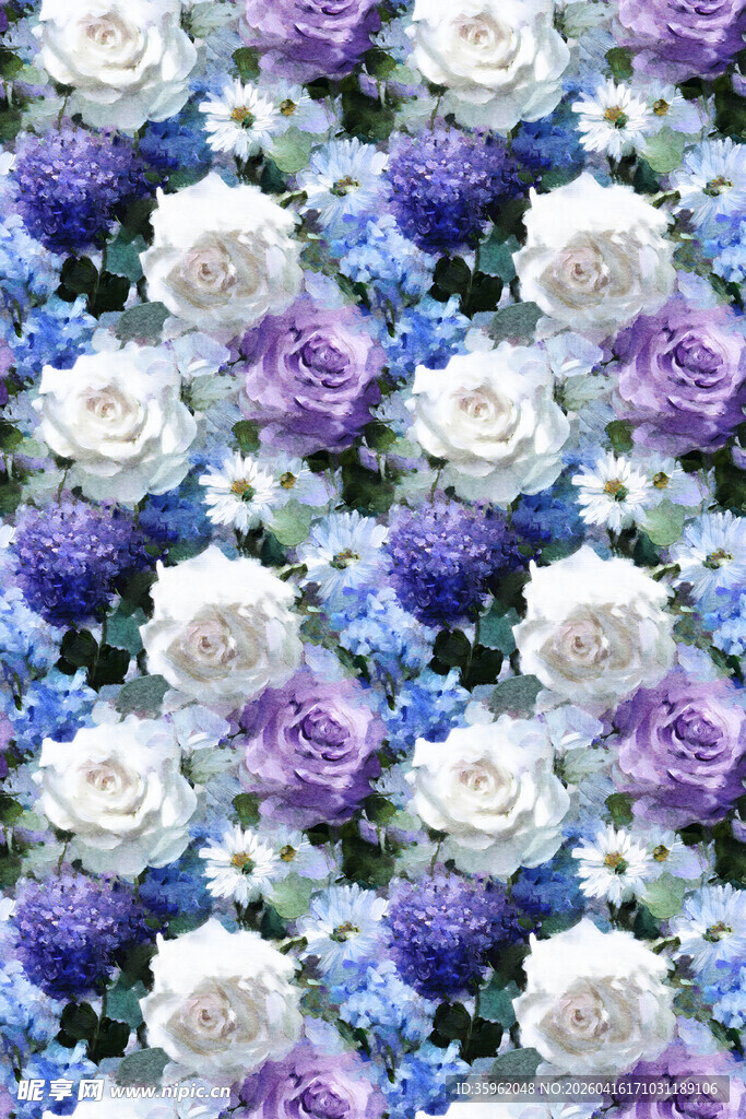 蓝白紫花卉图案背景
