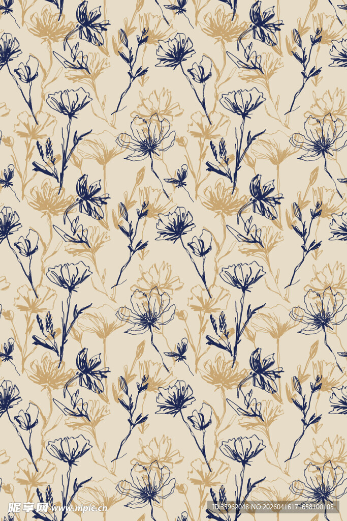 蓝白花卉图案背景纹理