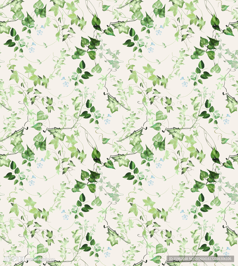 清新绿叶花卉无缝图案