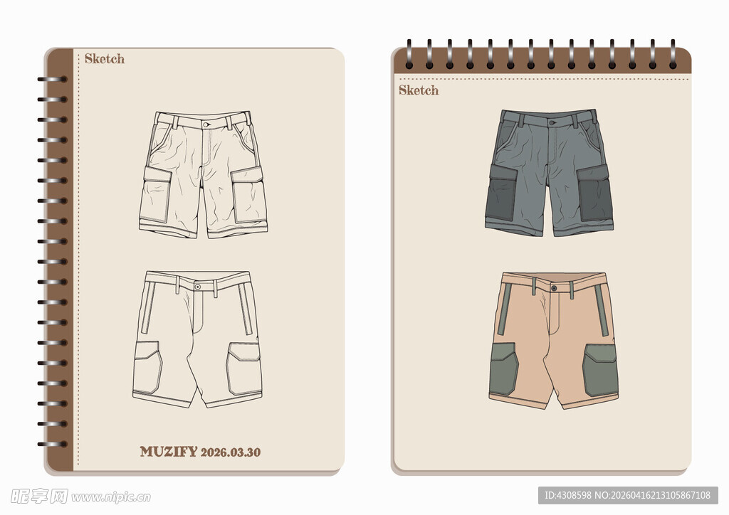 线圈本 2款入休闲短裤手稿