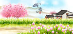 春日田园樱花乡村美景