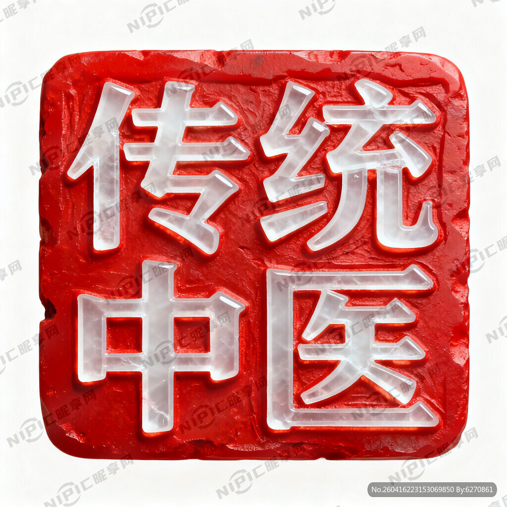 传统中医 做成印章 底色是红色