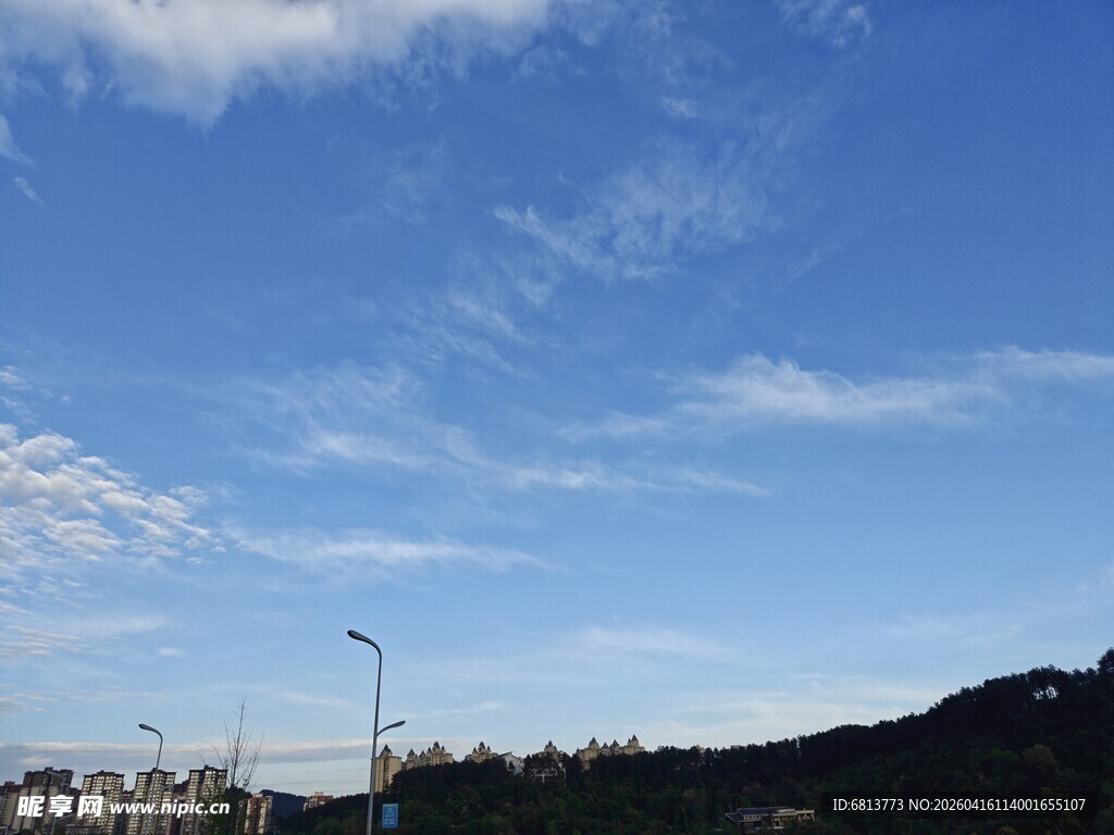 晴朗蓝天与远处城市景观