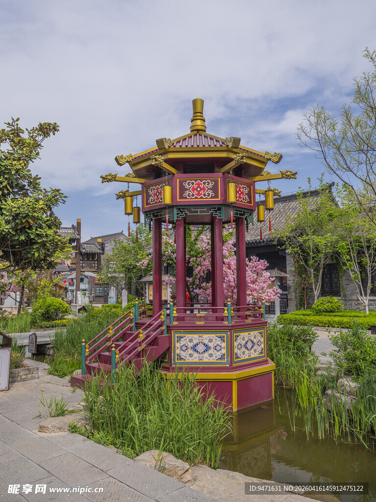 中式古典六角亭景观