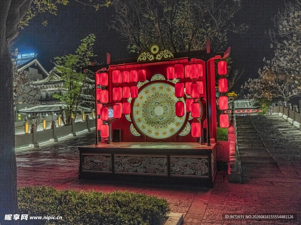 中式夜景红灯笼装饰景观