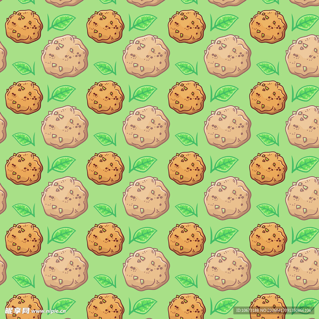 绿色背景上的多彩饼干图案