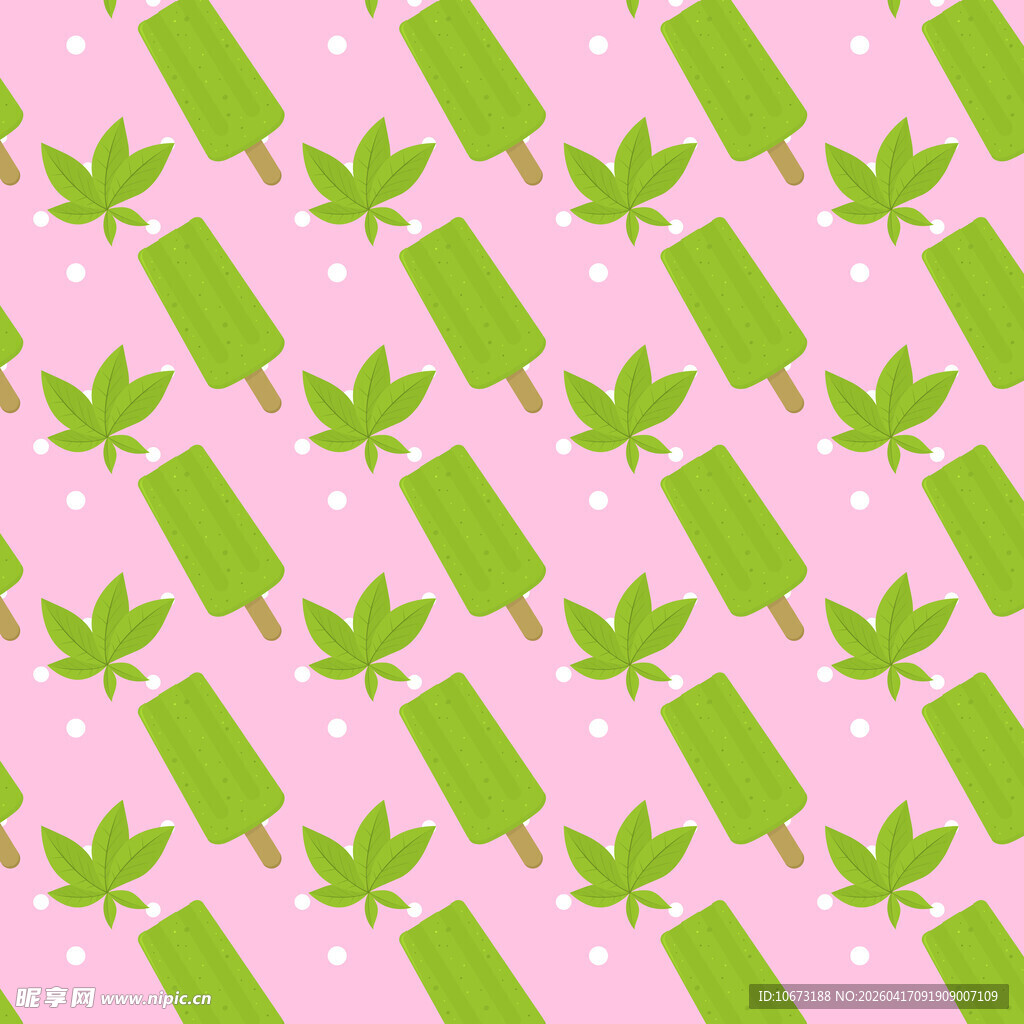 粉色背景的冰棍与叶子图案