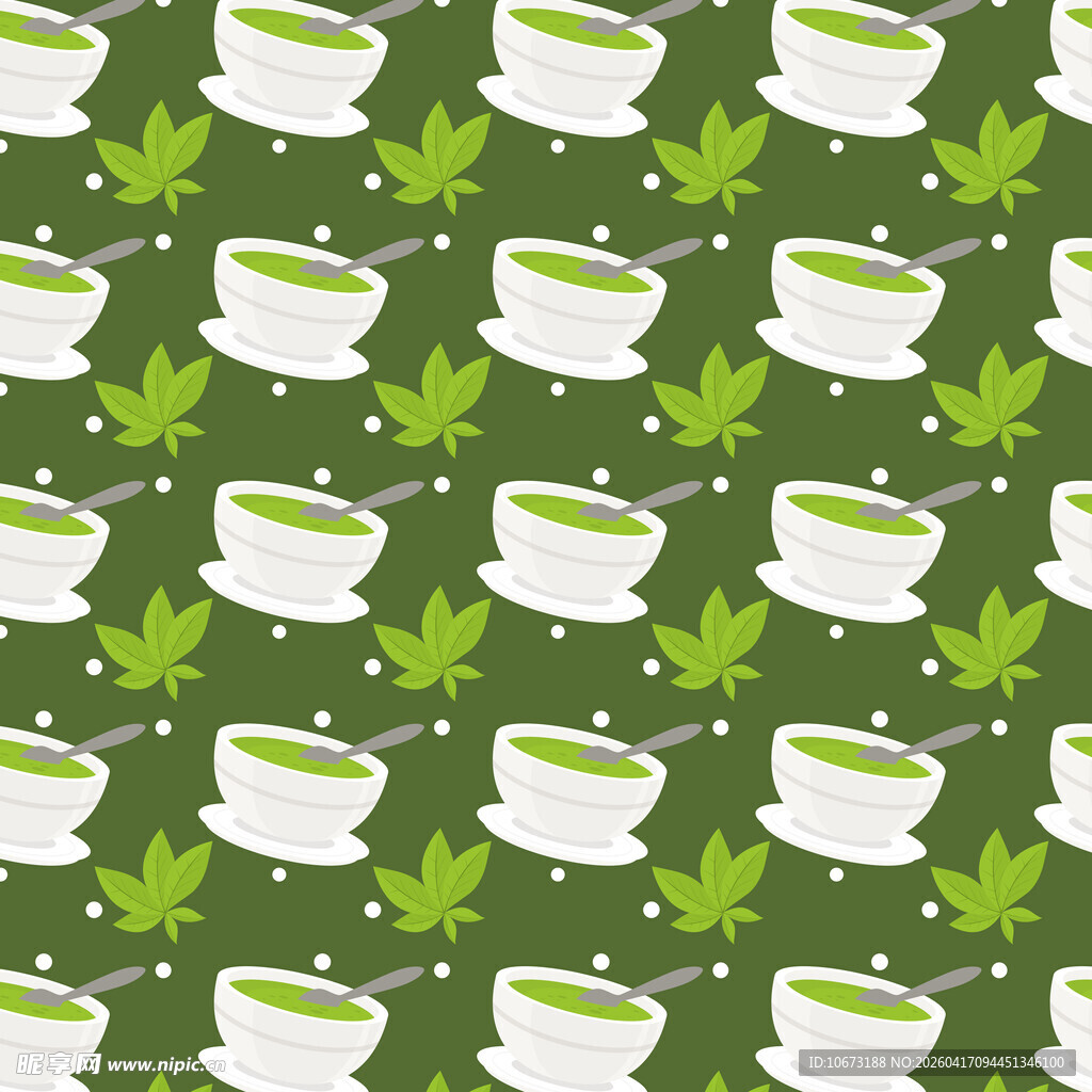 绿色杯中茶图案无缝背景